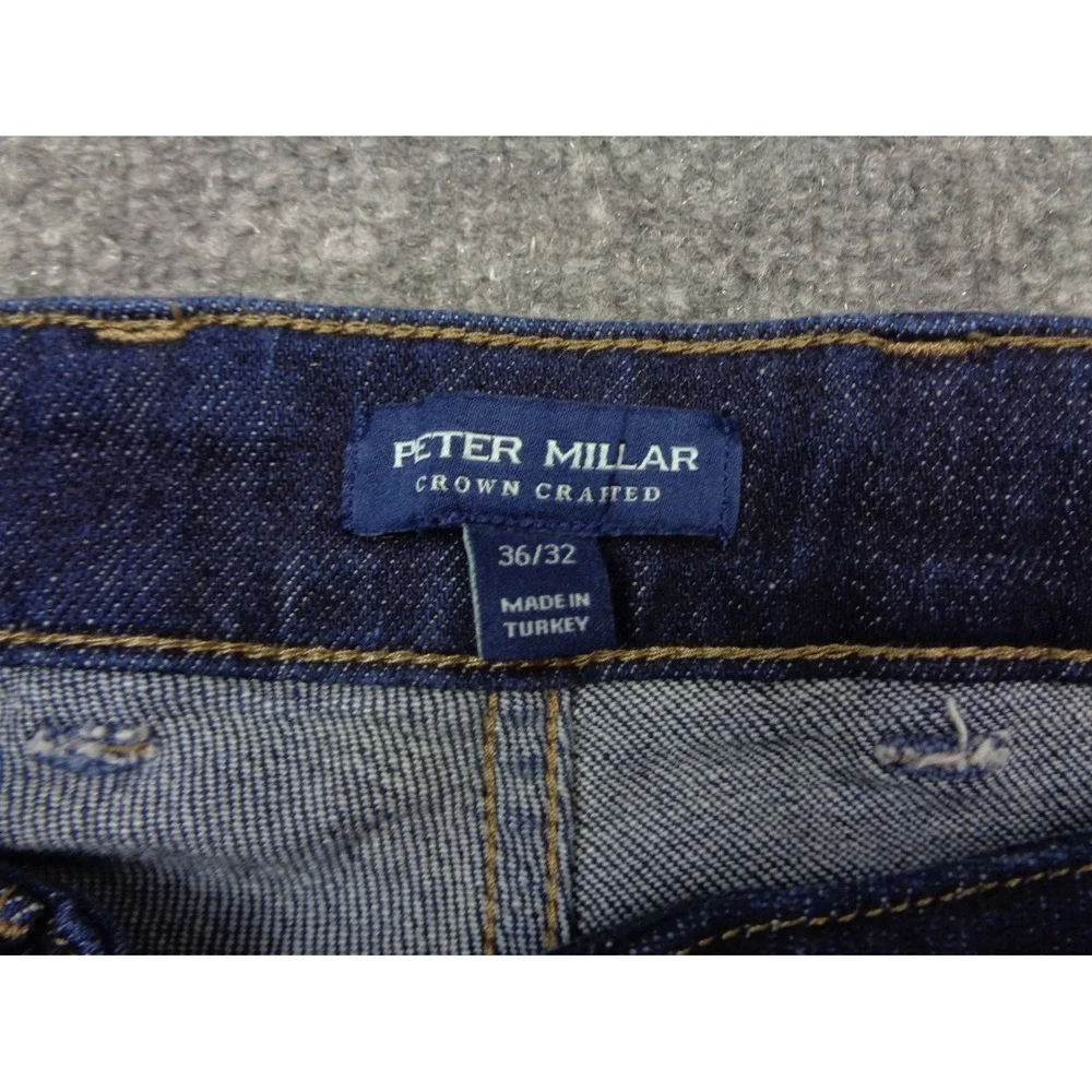 Peter Millar Crown Crafted Mens Dark Indigo Slim Straight Jeans 36x32 Blue